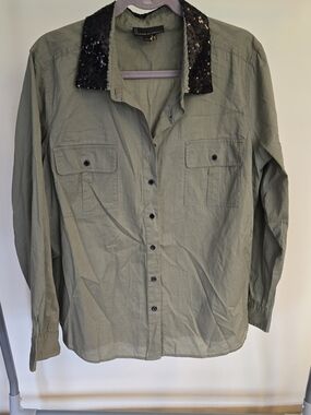 i Jeans By Buffalo David Bitton Long Sleeve Shirt w/Black Sequin Collar